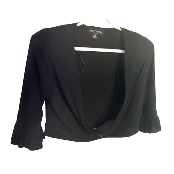 Perceptions Petite NWT Black 3/4 Sleeve Cropped Open Front Shrug Cardigan Sz 4P - Picture 3 of 9